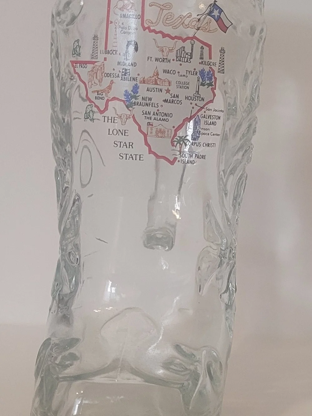 Vintage Clear Glass Texas Cowboy Boot Mug Beer Stein Map Graphic Lone Star State